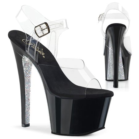 Zapatilla Pleaser Sky Negra Transparente con Piedras Plata