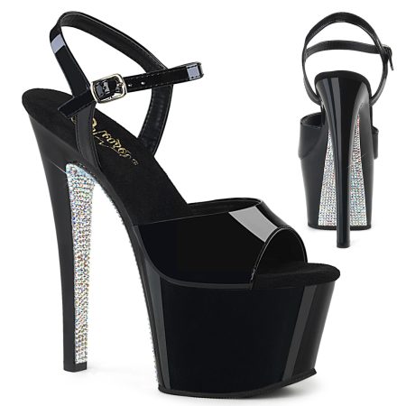 Zapatilla Pleaser Sky Negra con Tacón Piedras Plata